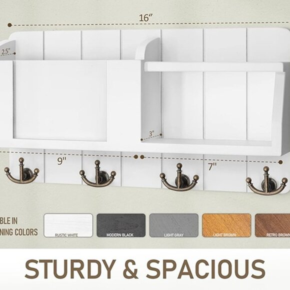 NEW Key and Mail Organizer Wall Mount - Decorative White Key Holder - Picture 4 of 9